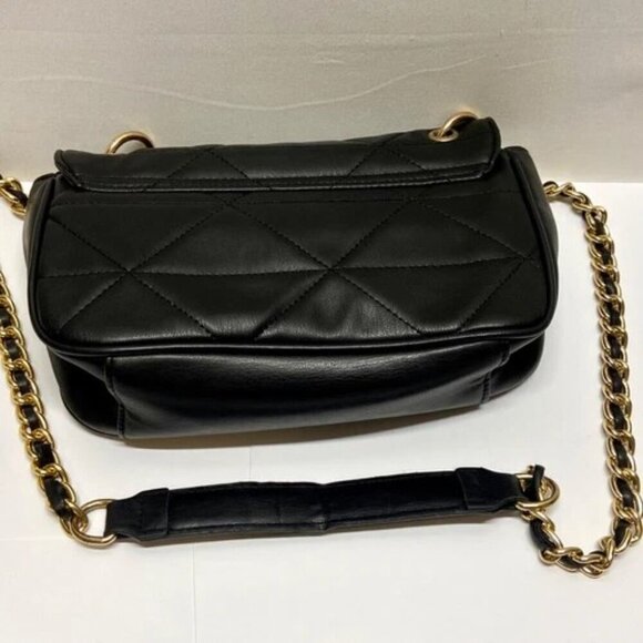 Bebe Gia Crossbody Shoulder Bag Quilted Faux Leather Gold Chain Strap Logo GUC - Picture 6 of 15